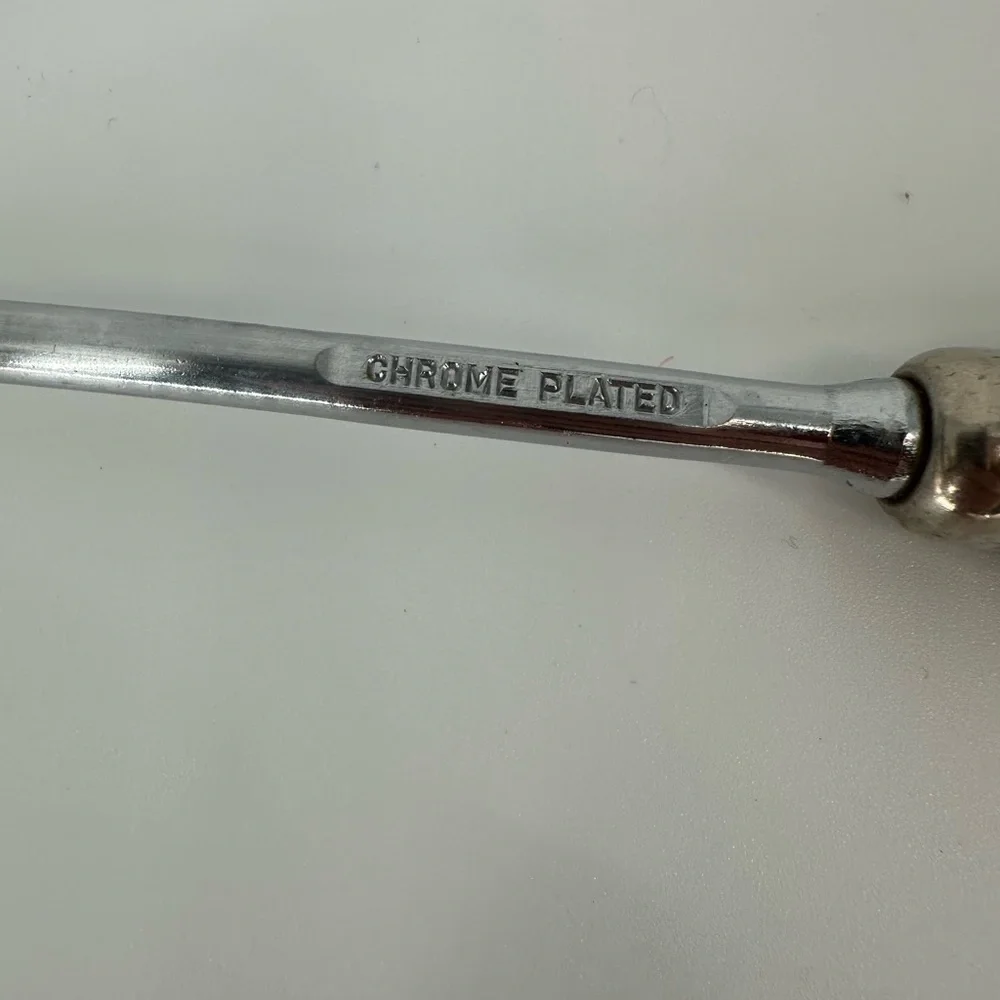 Vintage Ekco Slotted Spoon Approximately 12 inch Wooden Handle Chrome Plated